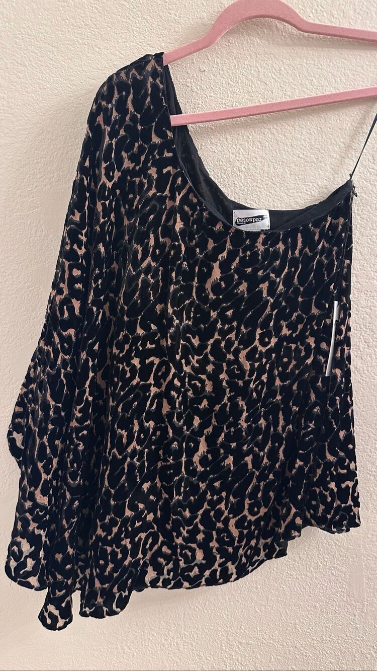 REACTED by Jay Godfrey One Shoulder Animal Print Black and Tan Top Size XS